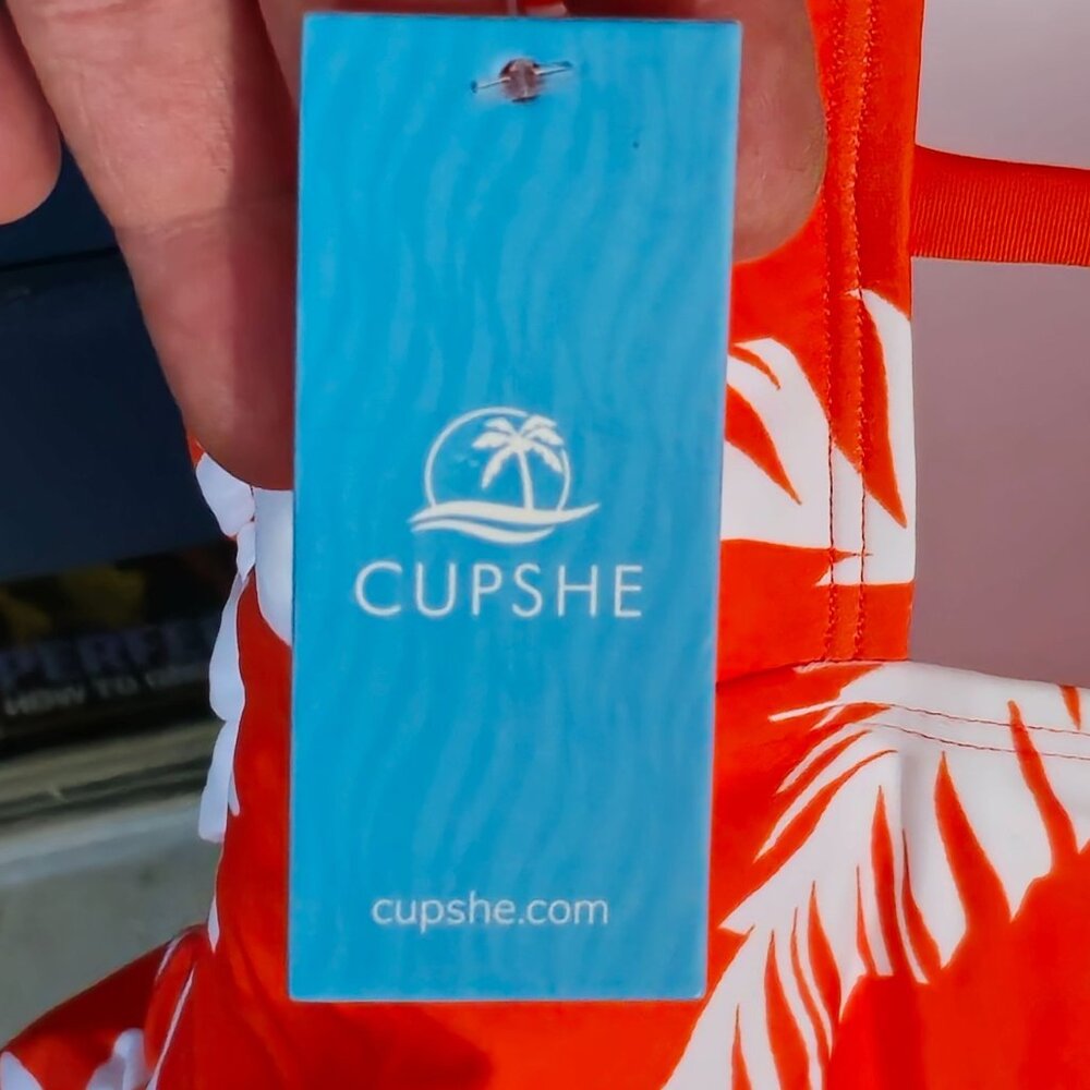 Cupshe Tropical Print Ruched One-Piece Swimsuit L Orange White Adjustable Straps - Picture 5 of 10